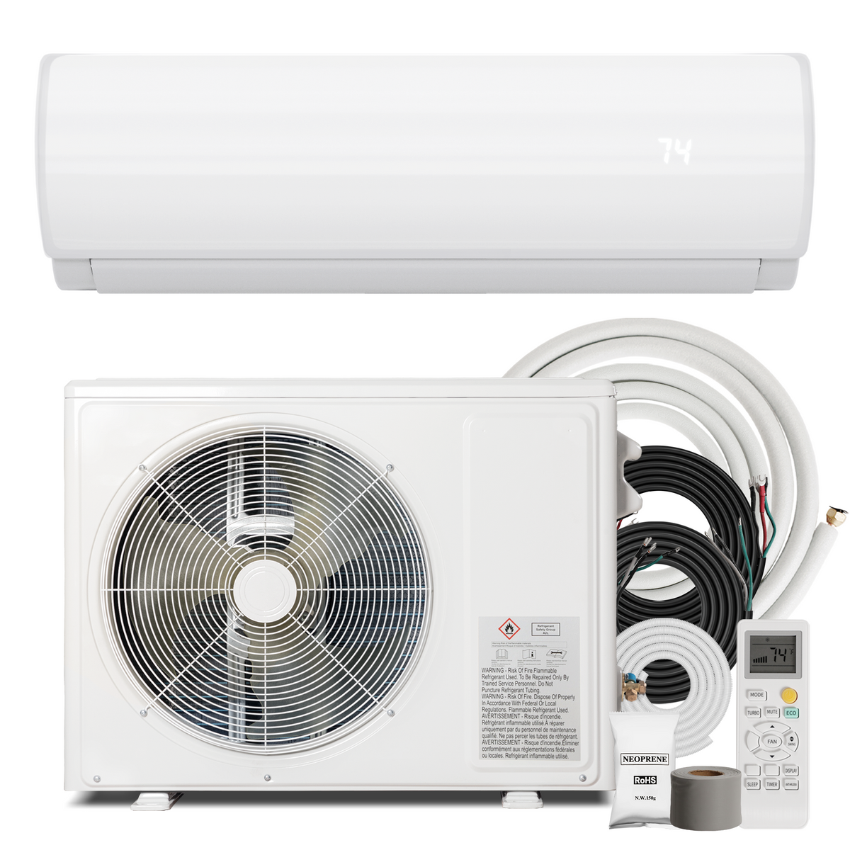 Nexaro 12000BTU Mini Split Air Conditioner Heat Pump, 19 SEER2 Inverter Compressor AC Unit Cools Rooms up to 750 Sq. Ft, 115V Ductless Split AC with Pre-Charged Condenser & Installation Kit(White)