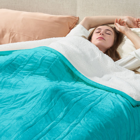 Heated Blanket Electric Queen, GentleSoft Flannel Heating Blanket with 12 Hours Auto-Off and 6 Heating Settings, Machine Washable Sherpa Heated Blanket with Overheating Protection, Light Blue