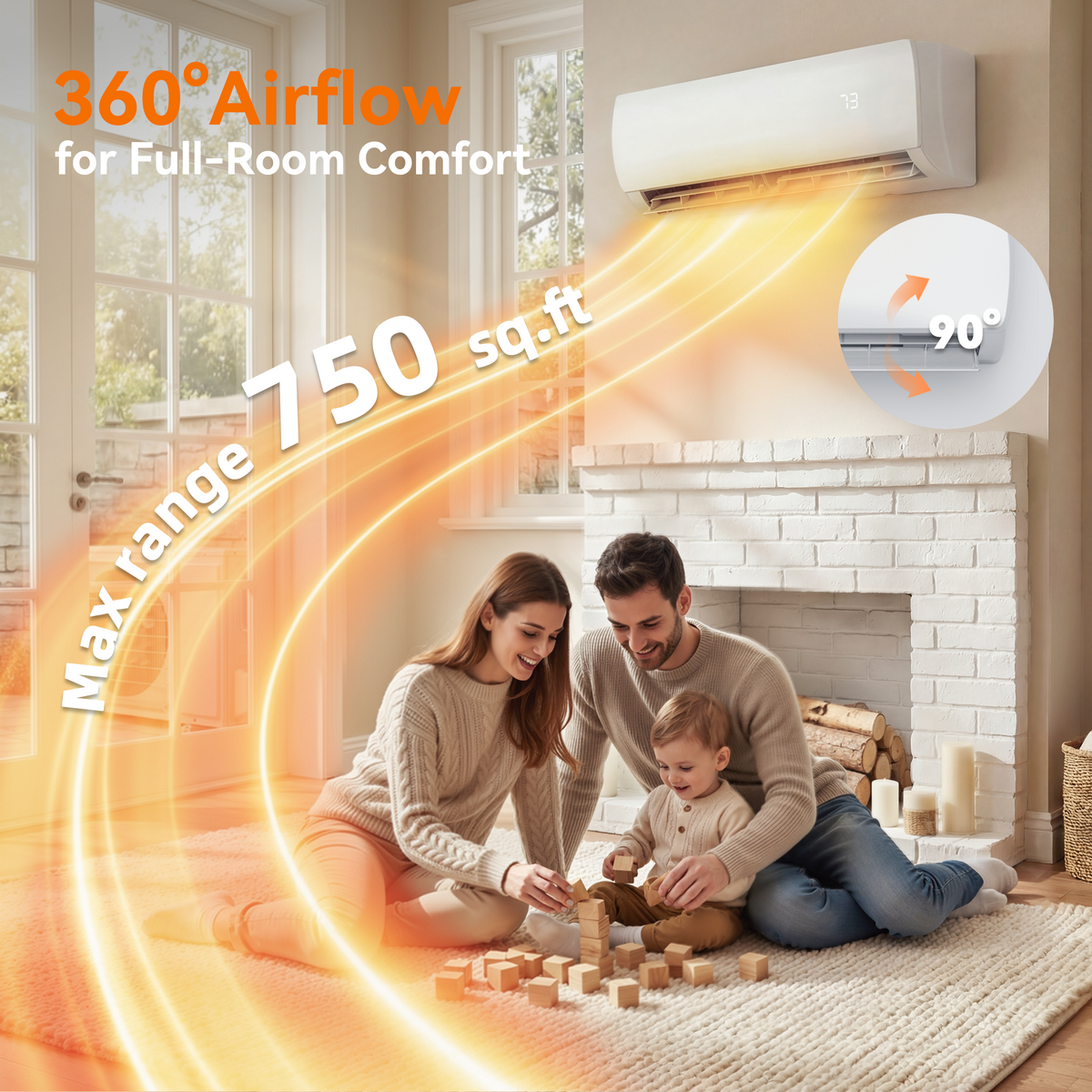 12000 BTU Mini Split AC/Heating System, 19 SEER2 230V Inverter Air Conditioner with 1 Ton Heat pump, Complete Installation Kit Included, Covers Up to 750 Sq.Ft