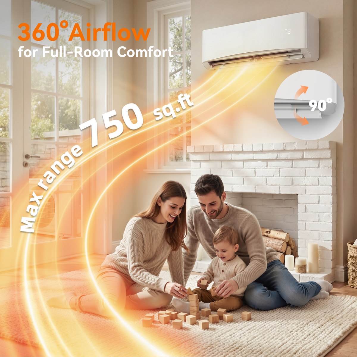 Kinetheme 12000BTU Mini Split AC/Heating System, 17 SEER2 230V Inverter Air Conditioner Cools/Heats Up to 750 Sq.Ft, Complete Installation Kit