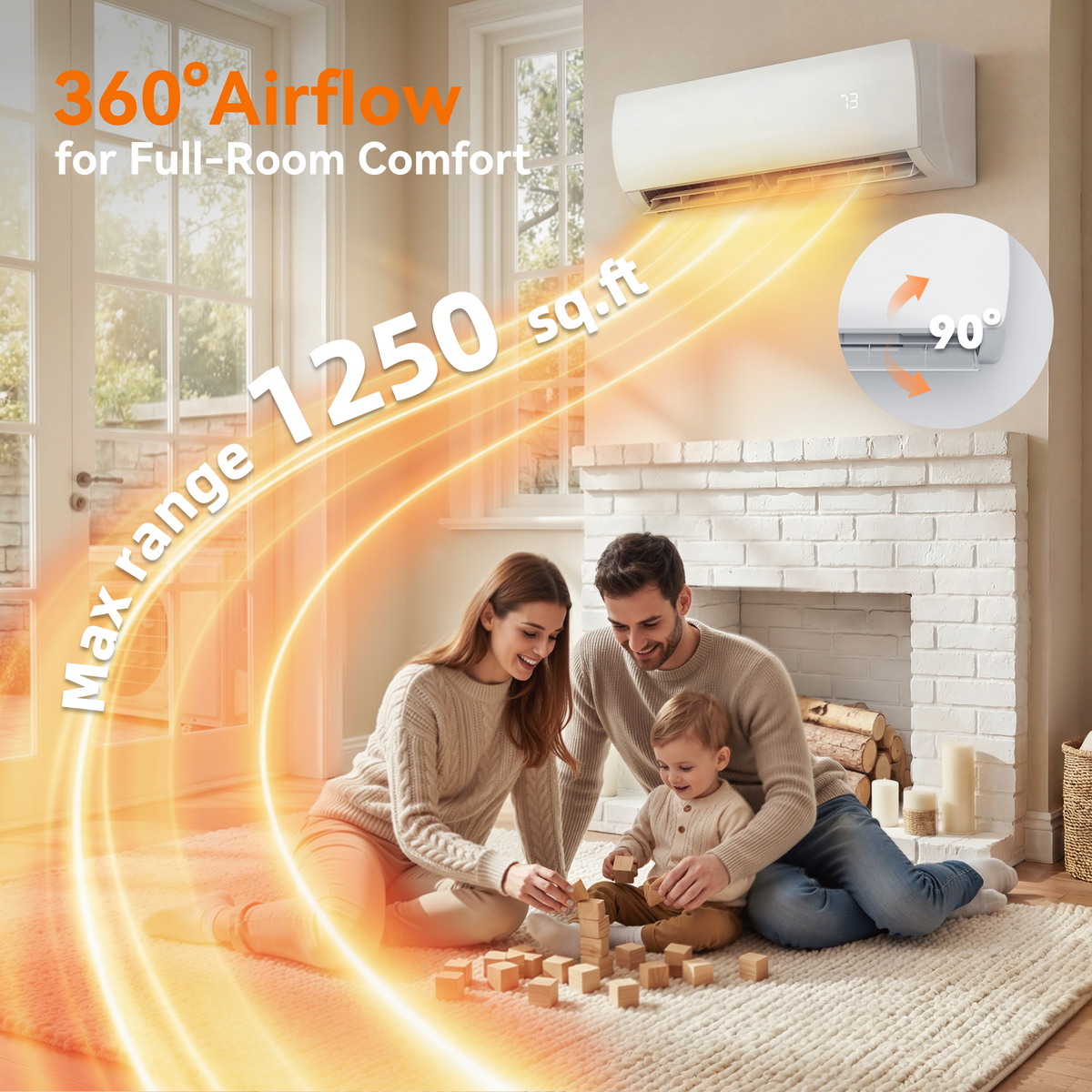 18000 BTU Mini Split AC/Heating System, 19 SEER2 230V Inverter Air Conditioner with 1 Ton Heat pump, Complete Installation Kit Included, Covers Up to 1250 Sq.Ft