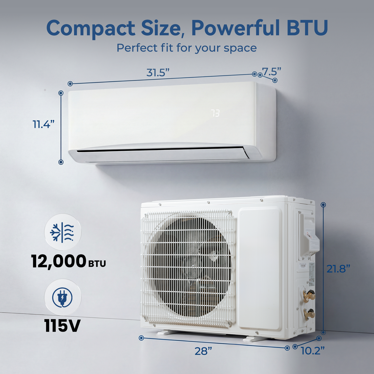 Kinetheme 12000BTU Mini Split AC/Heating System, 17 SEER2 115V Inverter Air Conditioner Cools/Heats Up to 750 Sq.Ft, Complete Installation Kit