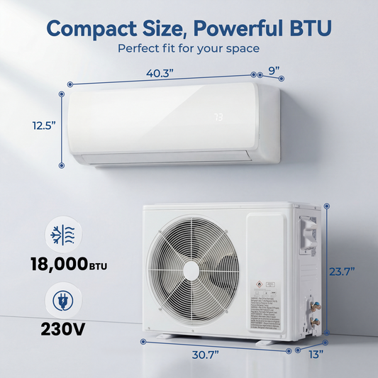 18000 BTU Mini Split AC/Heating System, 19 SEER2 230V Inverter Air Conditioner with 1 Ton Heat pump, Complete Installation Kit Included, Covers Up to 1250 Sq.Ft