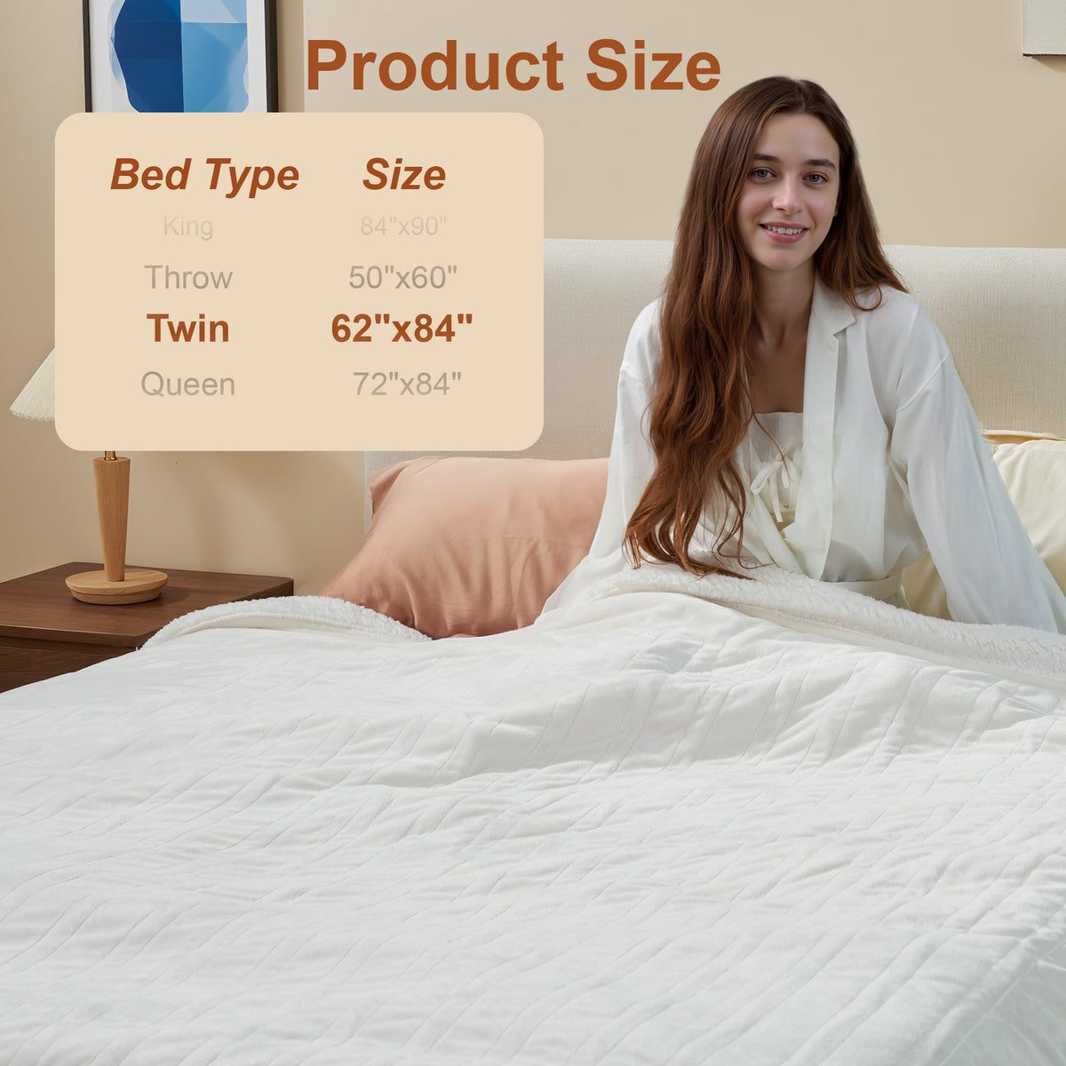 Heated Blanket Electric Twin, GentleSoft Flannel Heating Blanket with 12 Hours Auto-Off and 6 Heating Settings, Machine Washable Sherpa Heated Blanket with Overheating Protection, Milky White