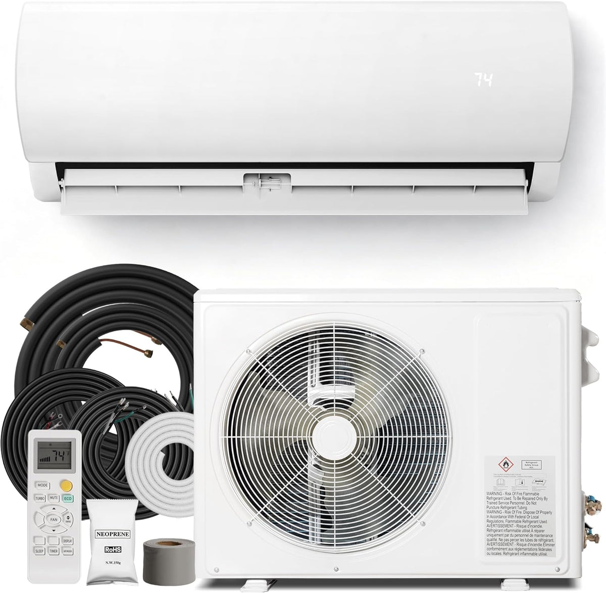 Kinetheme 18000 BTU Mini Split AC/Heating System, 19 SEER2 230V Inverter Air Conditioner with 1 Ton Heat pump, Complete Installation Kit Included, Covers Up to 1250 Sq.Ft, White