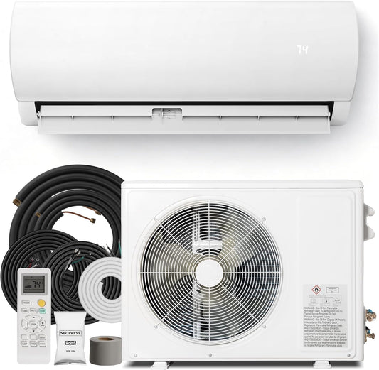 Kinetheme 18000 BTU Mini Split AC/Heating System, 19 SEER2 230V Inverter Air Conditioner with 1 Ton Heat pump, Complete Installation Kit Included, Covers Up to 1250 Sq.Ft, White