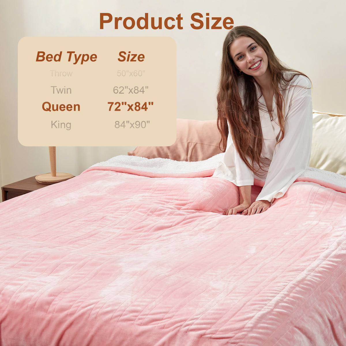 Heated Blanket Electric Full, GentleSoft Flannel Heating Blanket with 12 Hours Auto-Off and 6 Heating Settings, Machine Washable Sherpa Heated Blanket with Overheating Protection, Pink