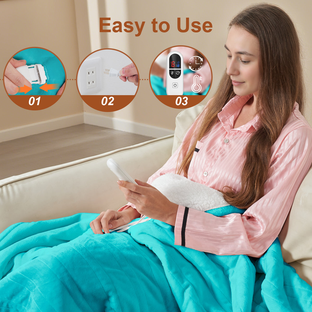 Heated Blanket Electric Full, GentleSoft Flannel Heating Blanket with 12 Hours Auto-Off and 6 Heating Settings, Machine Washable Sherpa Heated Blanket with Overheating Protection, Light Blue