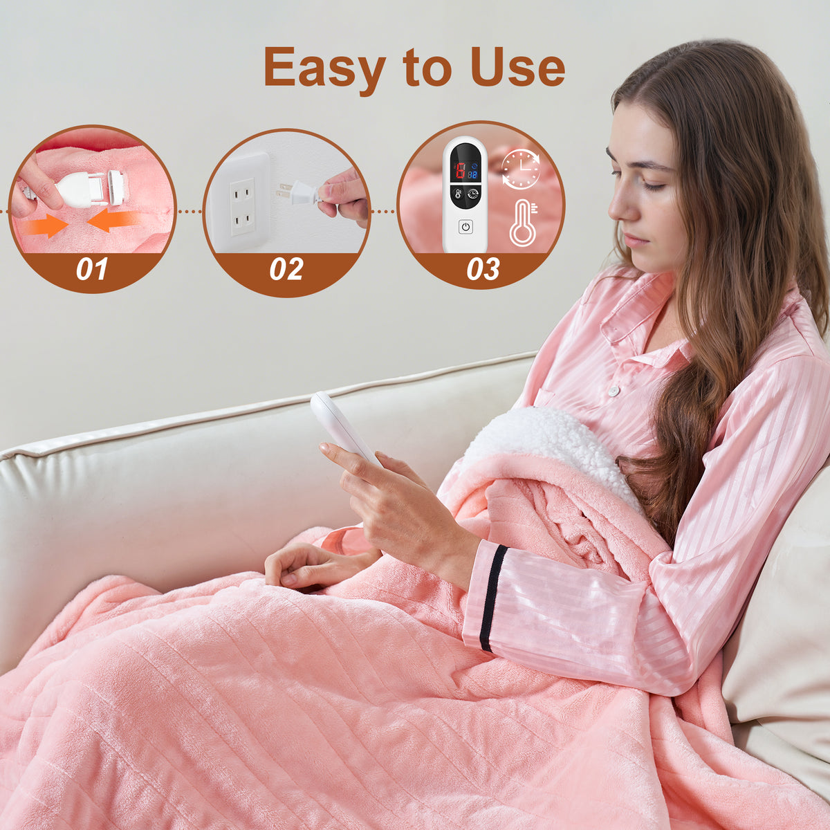 Heated Blanket Electric Queen, GentleSoft Flannel Heating Blanket with 12 Hours Auto-Off and 6 Heating Settings, Machine Washable Sherpa Heated Blanket with Overheating Protection, Pink