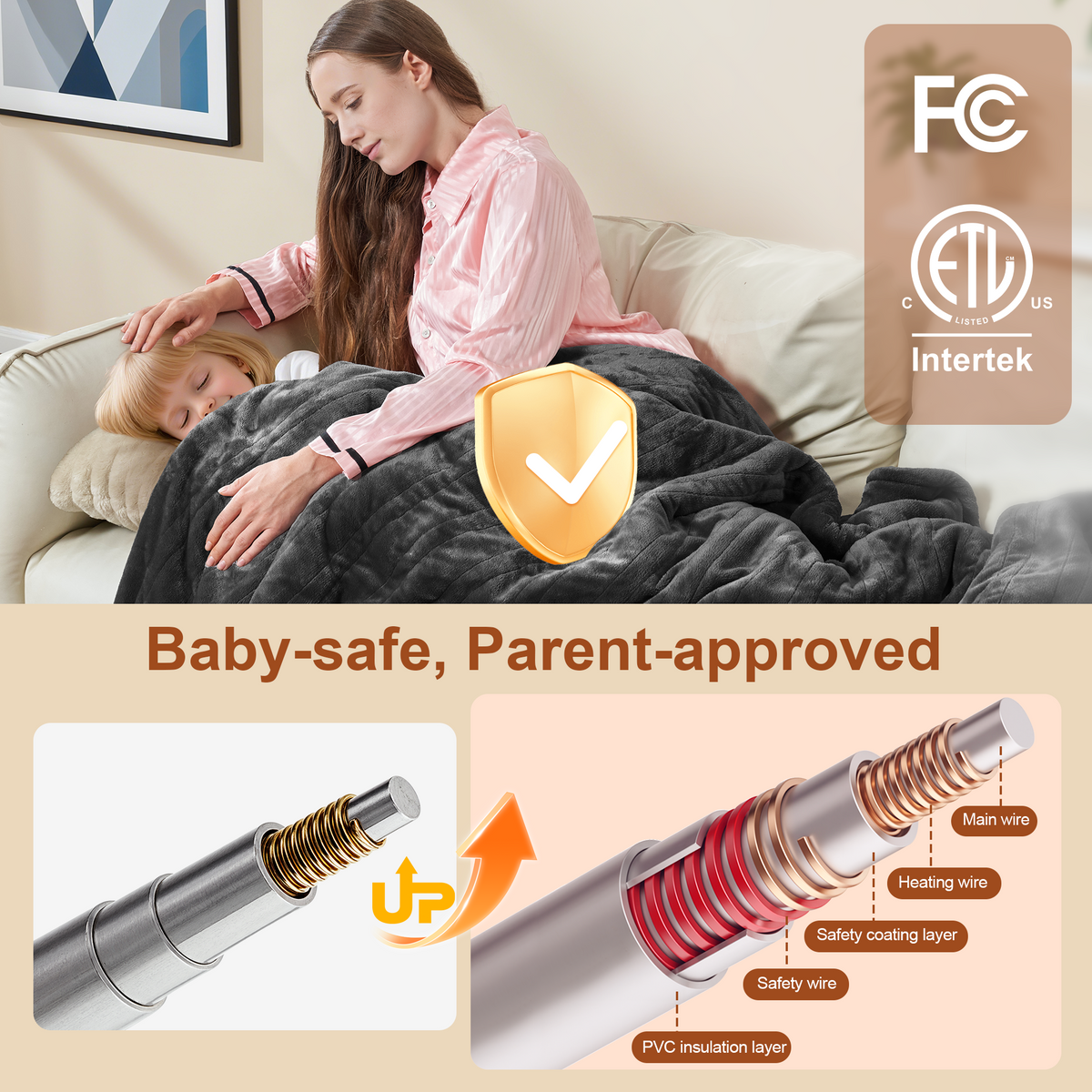 Kinetheme Heated Blanket Electric Queen, GentleSoft Flannel Heating Blanket with 12 Hours Auto-Off and 6 Heating Settings, Machine Washable Sherpa Heated Blanket with Overheating Protection, Dark Grey