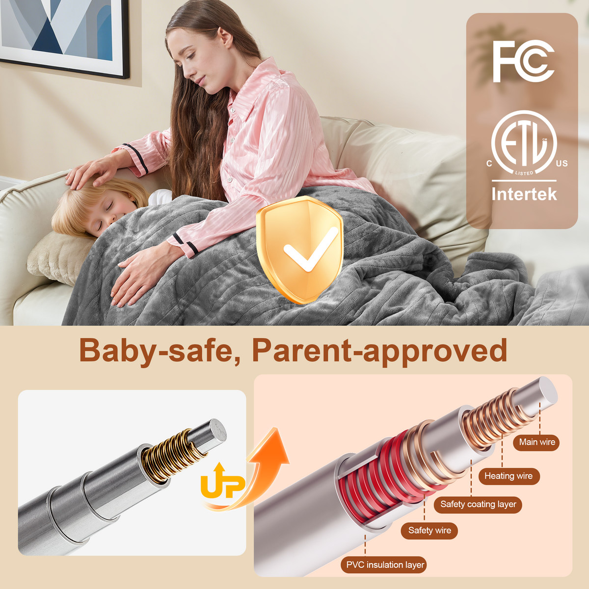 Kinetheme Heated Blanket Electric Full, GentleSoft Flannel Heating Blanket with 12 Hours Auto-Off and 6 Heating Settings, Machine Washable Sherpa Heated Blanket with Overheating Protection, Grey